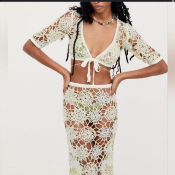 For Love And Lemons Dresses & Skirts - For Love And Lemons Floral Crochet Set in Cream and White